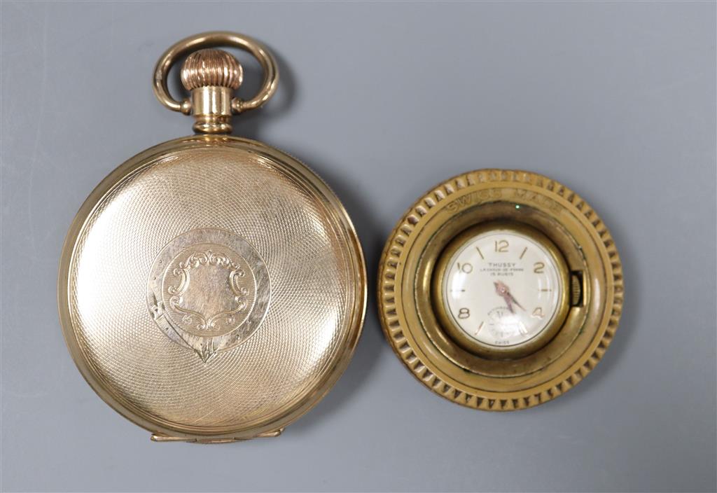 A gold plated Record hunter pocket watch and a Thussy swivelling pendant watch(a.f.).